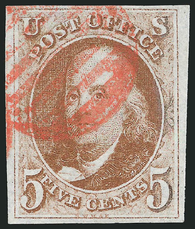 US Stamps Prices Scott Catalog 1: 1847 5c Franklin. Robert Siegel Auction Galleries, Oct 2008, Sale 963, Lot 22