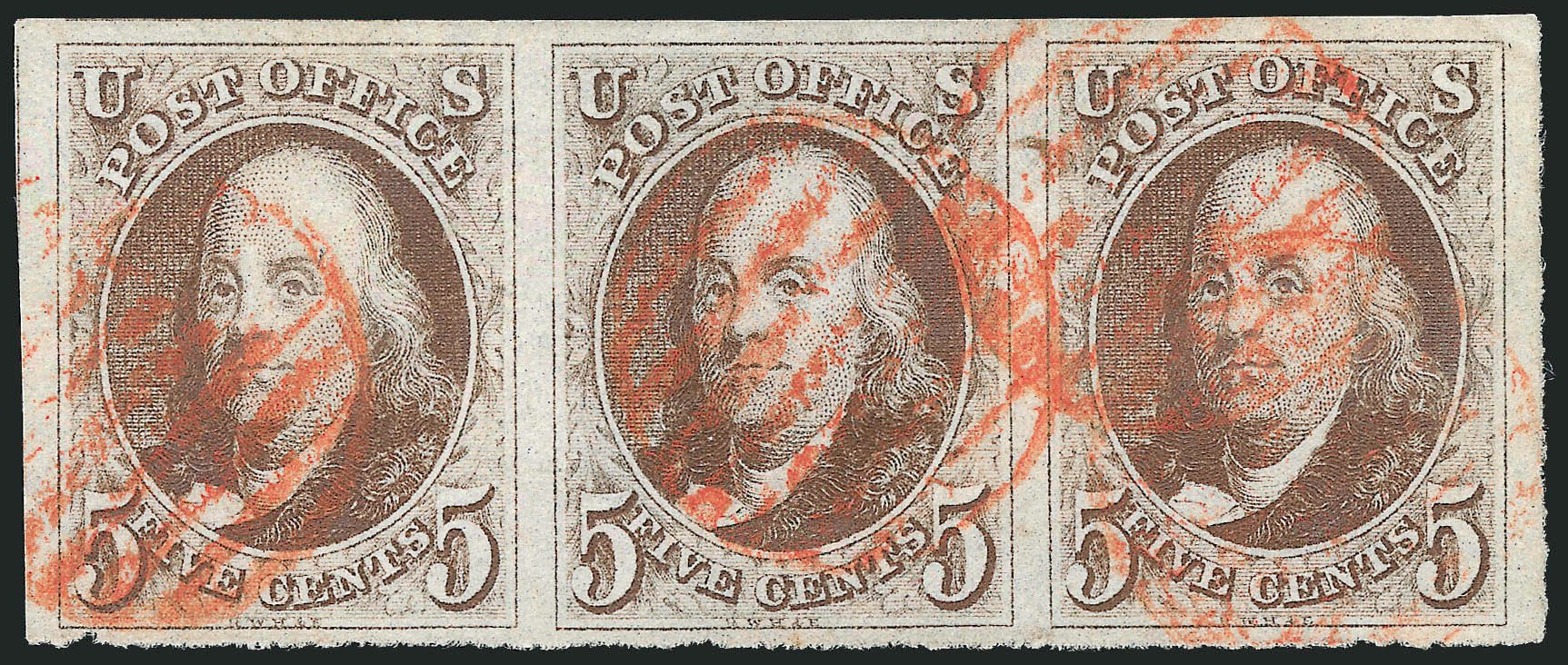 Values of US Stamps Scott Catalog #1 - 1847 5c Franklin. Robert Siegel Auction Galleries, Dec 2008, Sale 967, Lot 4072