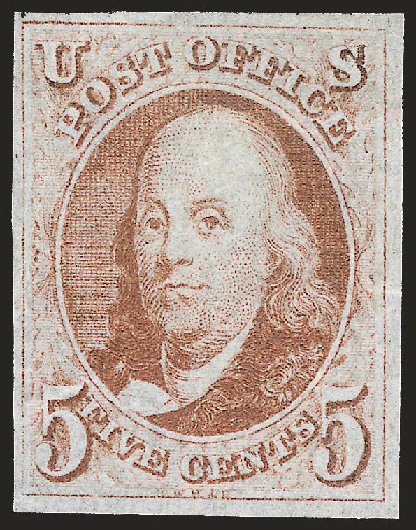US Stamps Prices Scott Catalog 1: 5c 1847 Franklin. Robert Siegel Auction Galleries, Jan 2009, Sale 968, Lot 2