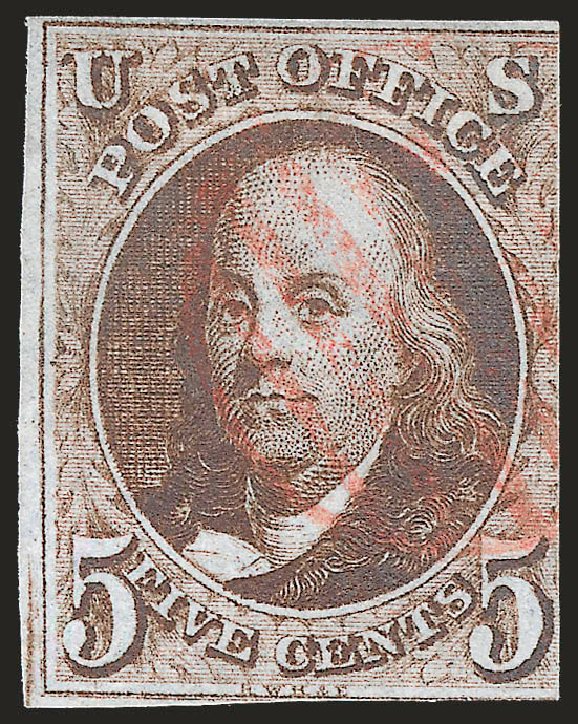 US Stamps Values Scott Catalogue # 1: 1847 5c Franklin. Robert Siegel Auction Galleries, Jun 2009, Sale 975, Lot 1082