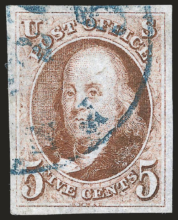 Values of US Stamp Scott Catalogue 1 - 5c 1847 Franklin. Robert Siegel Auction Galleries, Sep 2009, Sale 976, Lot 1052