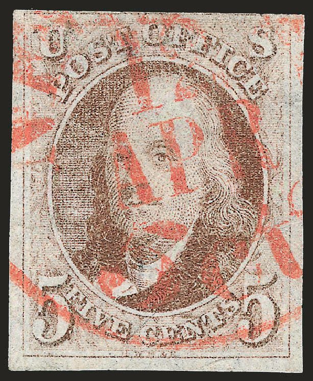 Price of US Stamp Scott Catalog #1: 1847 5c Franklin. Robert Siegel Auction Galleries, Apr 2010, Sale 984, Lot 22