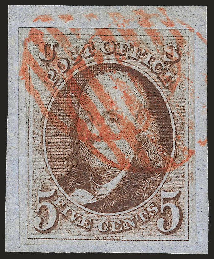 Values of US Stamp Scott Catalog # 1 - 5c 1847 Franklin. Robert Siegel Auction Galleries, Jun 2010, Sale 992, Lot 2012