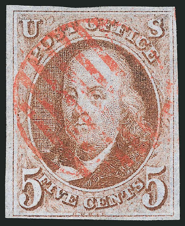 Values of US Stamps Scott Cat. #1: 1847 5c Franklin. Robert Siegel Auction Galleries, Sep 2010, Sale 993, Lot 112