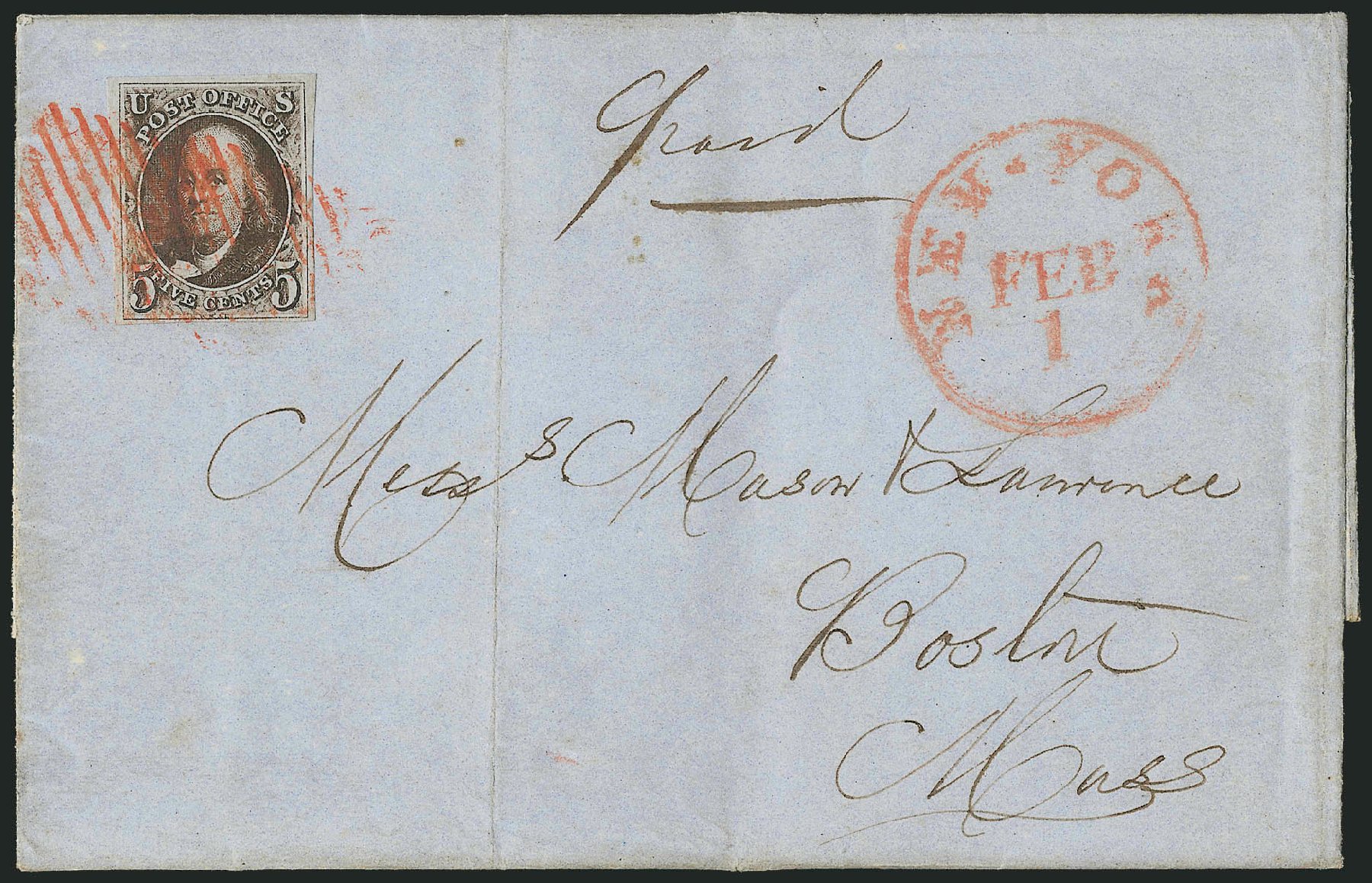Price of US Stamp Scott # 1 - 1847 5c Franklin. Robert Siegel Auction Galleries, Sep 2010, Sale 993, Lot 42