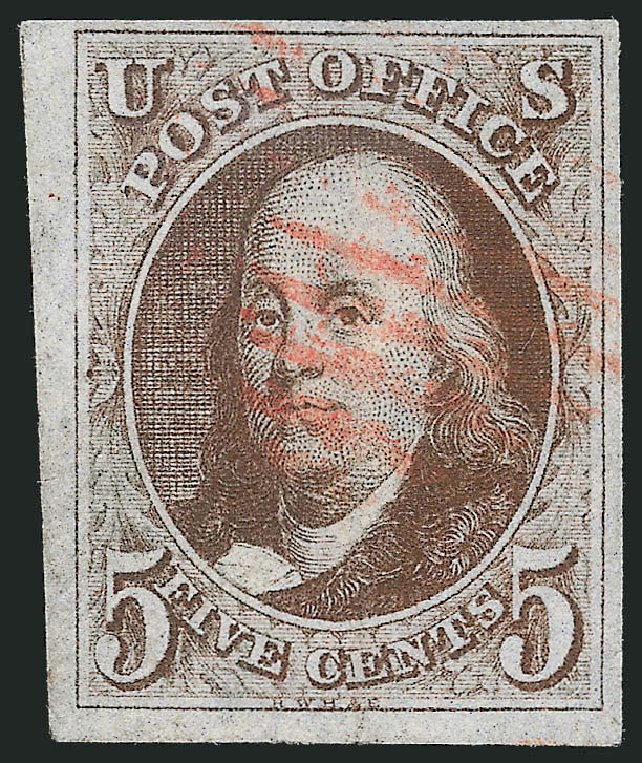 Cost of US Stamp Scott Catalog # 1 - 1847 5c Franklin. Robert Siegel Auction Galleries, Sep 2010, Sale 993, Lot 72