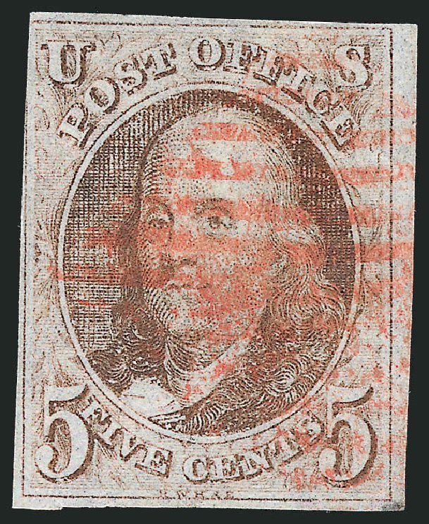 Values of US Stamps Scott Cat. 1 - 1847 5c Franklin. Robert Siegel Auction Galleries, Sep 2010, Sale 993, Lot 82