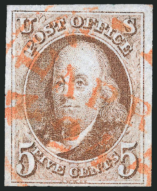 Cost of US Stamp Scott Cat. # 1: 1847 5c Franklin. Robert Siegel Auction Galleries, Oct 2010, Sale 997, Lot 5062