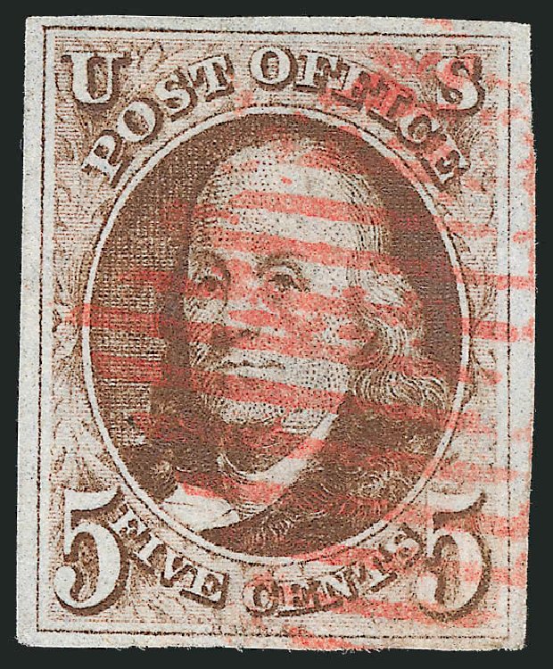 Cost of US Stamp Scott Catalogue 1: 1847 5c Franklin. Robert Siegel Auction Galleries, Oct 2010, Sale 997, Lot 5072