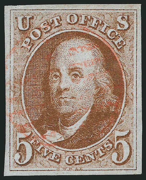 Value of US Stamp Scott # 1 - 5c 1847 Franklin. Robert Siegel Auction Galleries, Oct 2010, Sale 997, Lot 5082