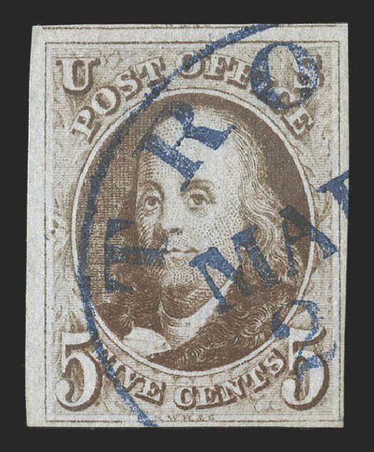 Cost of US Stamps Scott Catalogue 1: 5c 1847 Franklin. Spink Shreves Galleries, Jul 2012, Sale 140, Lot 12
