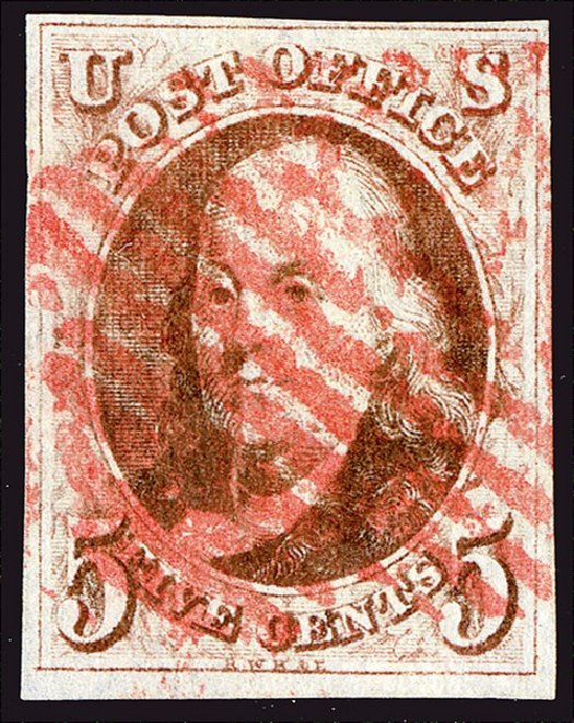Cost of US Stamp Scott Catalog 1: 1847 5c Franklin. Spink Shreves Galleries, Jan 2014, Sale 146, Lot 132