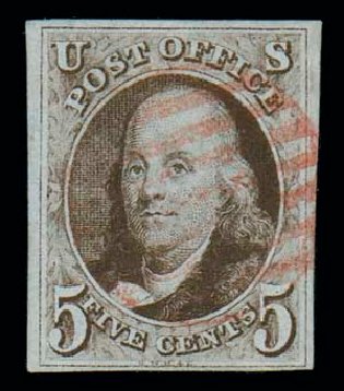 US Stamp Value Scott Catalog 1: 1847 5c Franklin. Matthew Bennett International, Dec 2007, Sale 323, Lot 13