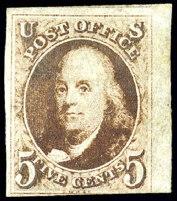 US Stamp Price Scott Catalogue #1: 5c 1847 Franklin. Matthew Bennett International, Dec 2008, Sale 330, Lot 1293
