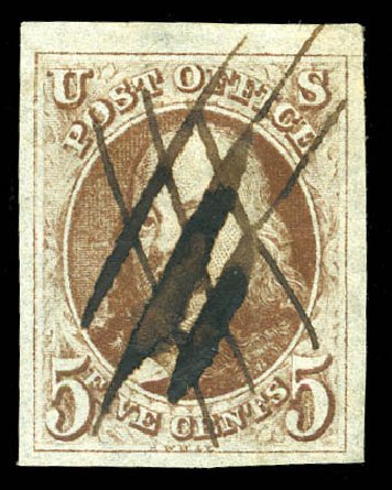 Prices of US Stamps Scott Catalogue 1 - 1847 5c Franklin. Matthew Bennett International, Dec 2008, Sale 330, Lot 1313