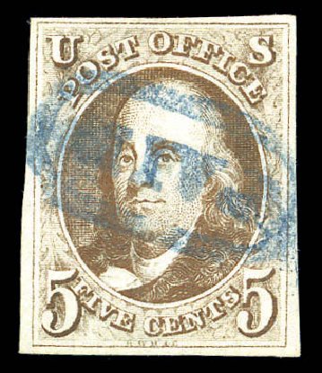 US Stamps Value Scott # 1 - 1847 5c Franklin. Matthew Bennett International, Sep 2010, Sale 331, Lot 303