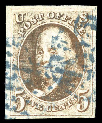 US Stamps Value Scott Catalogue # 1: 1847 5c Franklin. Matthew Bennett International, Sep 2010, Sale 333, Lot 3233