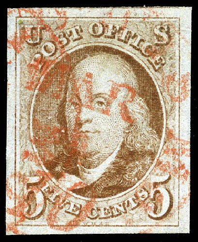 US Stamp Prices Scott 1 - 5c 1847 Franklin. Matthew Bennett International, May 2014, Sale 350, Lot 3