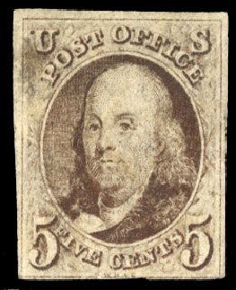 US Stamps Price Scott Cat. 1 - 5c 1847 Franklin. Cherrystone Auctions, Mar 2010, Sale 201003, Lot 13