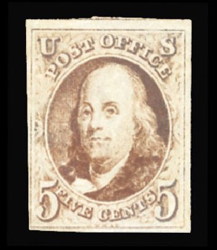 Price of US Stamp Scott #1 - 5c 1847 Franklin. Cherrystone Auctions, Sep 2013, Sale 201309, Lot 3