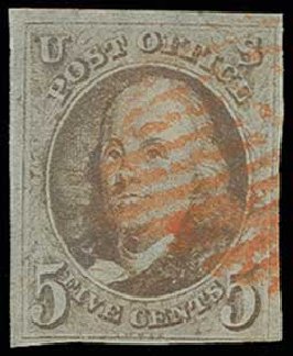 Cost of US Stamps Scott Cat. # 1: 5c 1847 Franklin. H.R. Harmer, Jun 2013, Sale 3003, Lot 1013
