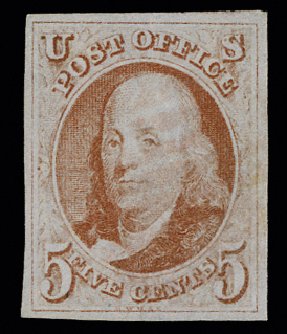 Price of US Stamp Scott Catalog # 1 - 1847 5c Franklin. H.R. Harmer, May 2014, Sale 3005, Lot 1013