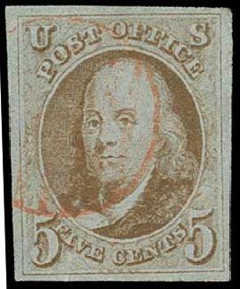 US Stamp Price Scott Catalogue 1: 1847 5c Franklin. H.R. Harmer, Jun 2015, Sale 3007, Lot 3083