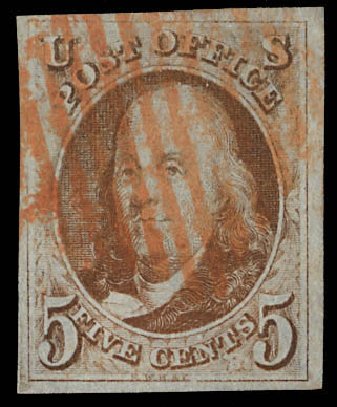 Prices of US Stamp Scott #1 - 1847 5c Franklin. Daniel Kelleher Auctions, Feb 2013, Sale 634, Lot 783