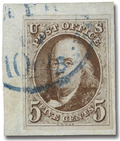 US Stamps Prices Scott Catalogue # 1: 5c 1847 Franklin. Daniel Kelleher Auctions, Feb 2013, Sale 634, Lot 823
