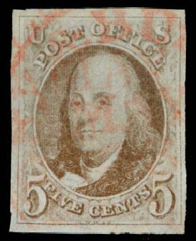 Price of US Stamps Scott Catalogue 1: 1847 5c Franklin. Daniel Kelleher Auctions, Apr 2013, Sale 636, Lot 53