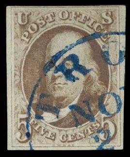 Costs of US Stamp Scott Cat. 1: 5c 1847 Franklin. Daniel Kelleher Auctions, Sep 2014, Sale 655, Lot 133