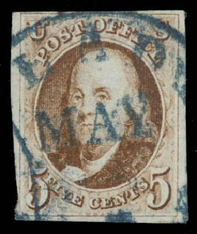 Value of US Stamp Scott 1: 5c 1847 Franklin. Daniel Kelleher Auctions, Aug 2015, Sale 672, Lot 2083