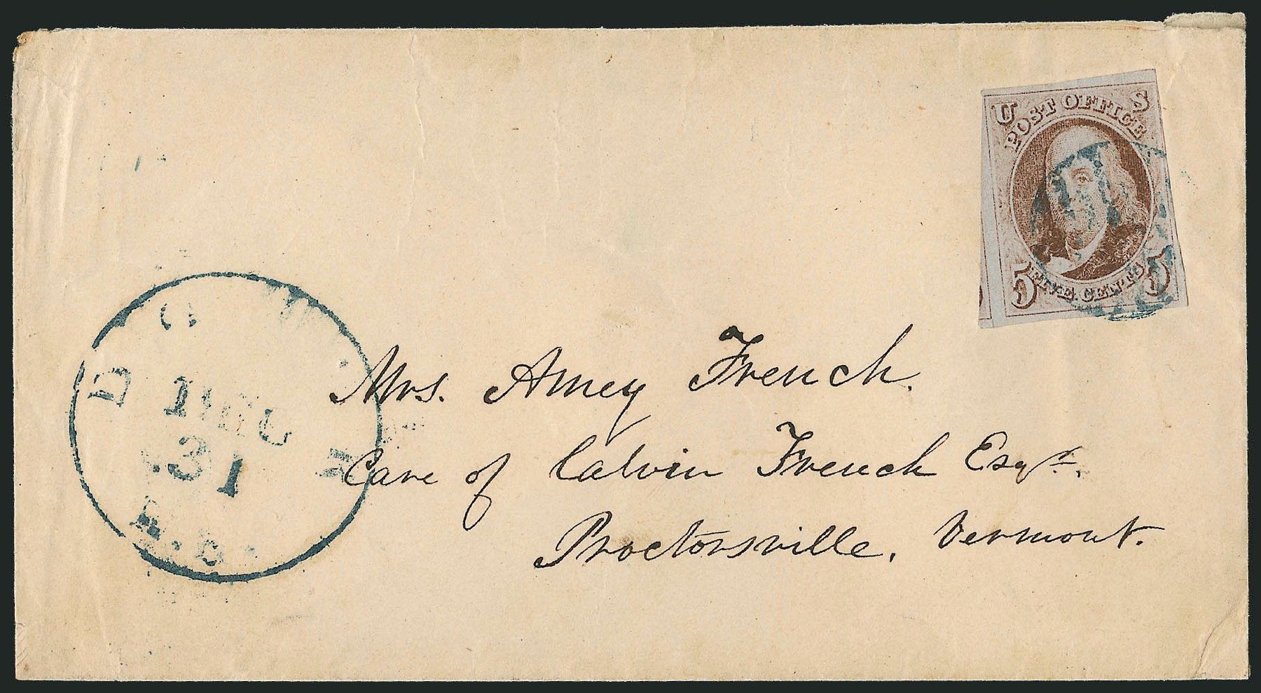 US Stamps Value Scott 1 - 1847 5c Franklin. Robert Siegel Auction Galleries, Dec 2010, Sale 1002, Lot 3653