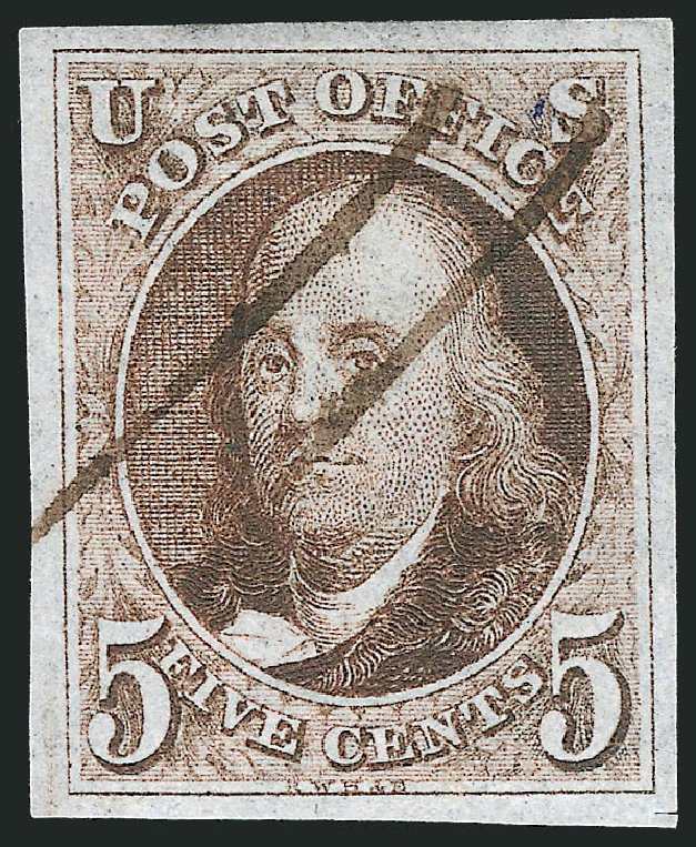 US Stamp Value Scott Catalogue #1 - 1847 5c Franklin. Robert Siegel Auction Galleries, Mar 2011, Sale 1007, Lot 2073