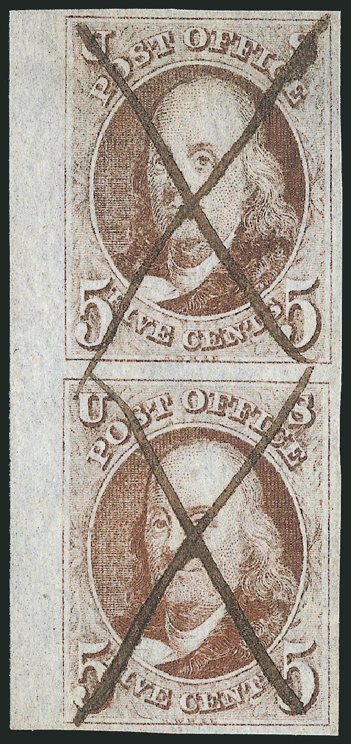 US Stamp Price Scott Cat. # 1: 1847 5c Franklin. Robert Siegel Auction Galleries, Dec 2011, Sale 1017, Lot 43