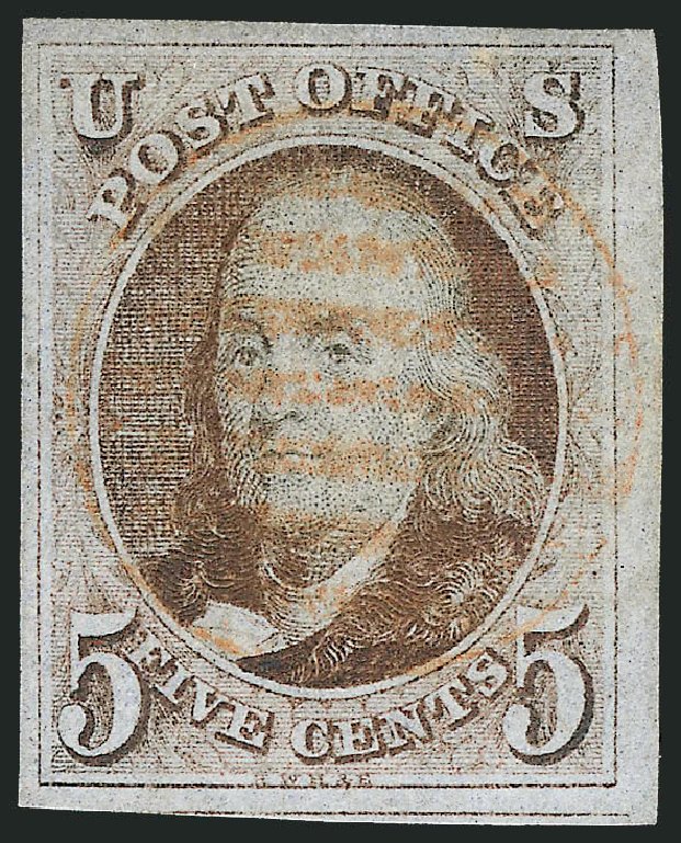 US Stamp Values Scott Catalog 1 - 1847 5c Franklin. Robert Siegel Auction Galleries, Mar 2012, Sale 1019, Lot 303