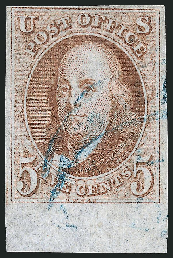 US Stamp Values Scott Catalog # 1 - 1847 5c Franklin. Robert Siegel Auction Galleries, Apr 2012, Sale 1023, Lot 2063