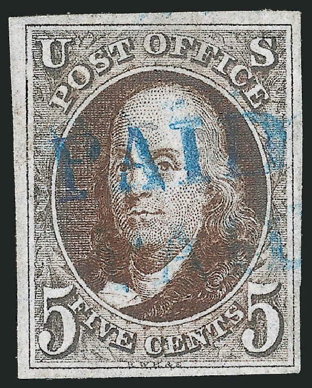 Cost of US Stamps Scott #1: 1847 5c Franklin. Robert Siegel Auction Galleries, Apr 2012, Sale 1023, Lot 2123
