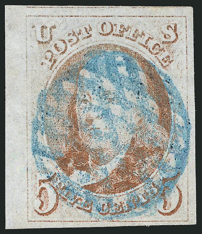 Costs of US Stamp Scott Cat. # 1: 5c 1847 Franklin. Robert Siegel Auction Galleries, Jun 2012, Sale 1024, Lot 3