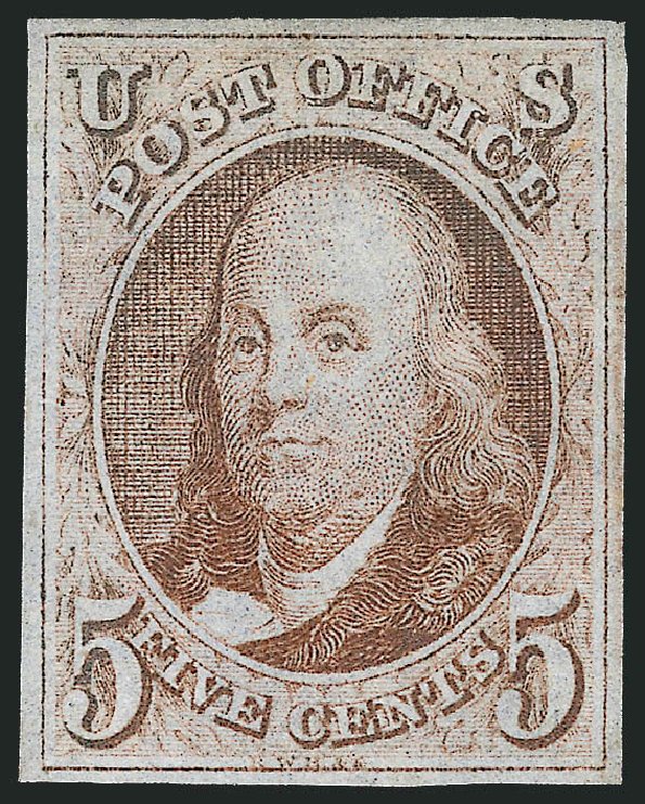 Values of US Stamps Scott Catalogue #1: 5c 1847 Franklin. Robert Siegel Auction Galleries, Mar 2013, Sale 1040, Lot 1153