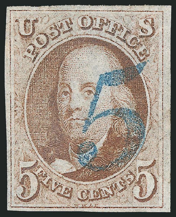 US Stamps Value Scott 1: 5c 1847 Franklin. Robert Siegel Auction Galleries, Jul 2013, Sale 1050, Lot 43