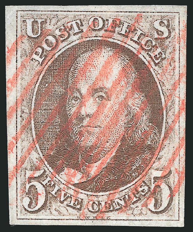 US Stamp Value Scott Catalogue #1: 5c 1847 Franklin. Robert Siegel Auction Galleries, Sep 2014, Sale 1078, Lot 33