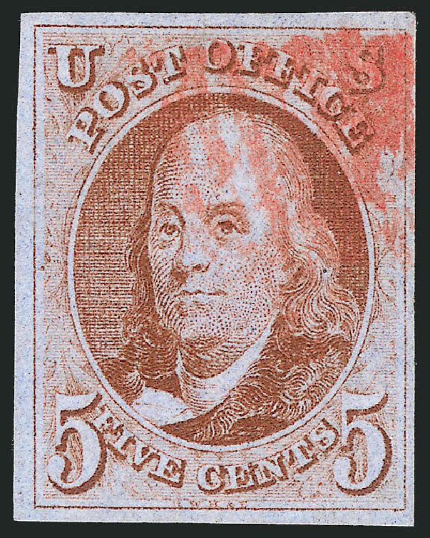 US Stamps Price Scott #1: 1847 5c Franklin. Robert Siegel Auction Galleries, Feb 2015, Sale 1092, Lot 1003