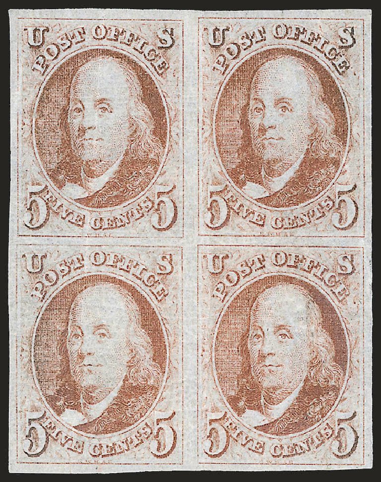 Value of US Stamps Scott 1: 1847 5c Franklin. Robert Siegel Auction Galleries, Jan 2009, Sale 968, Lot 3