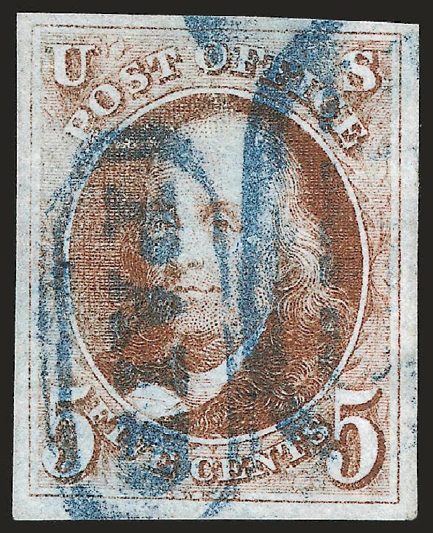 Costs of US Stamps Scott #1: 5c 1847 Franklin. Robert Siegel Auction Galleries, Sep 2009, Sale 976, Lot 1053