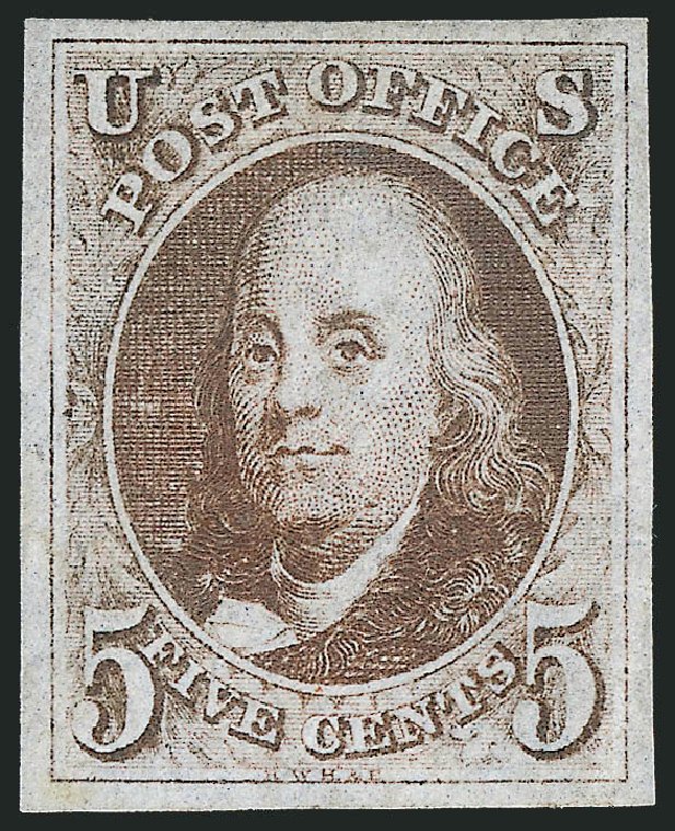 Prices of US Stamp Scott Catalogue # 1: 5c 1847 Franklin. Robert Siegel Auction Galleries, Feb 2010, Sale 983, Lot 3
