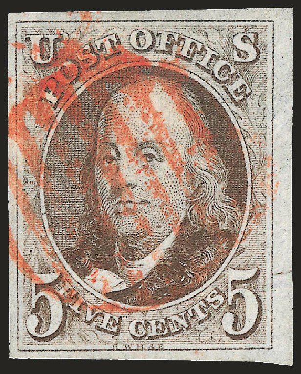 Price of US Stamps Scott Catalogue # 1: 5c 1847 Franklin. Robert Siegel Auction Galleries, Apr 2010, Sale 984, Lot 13
