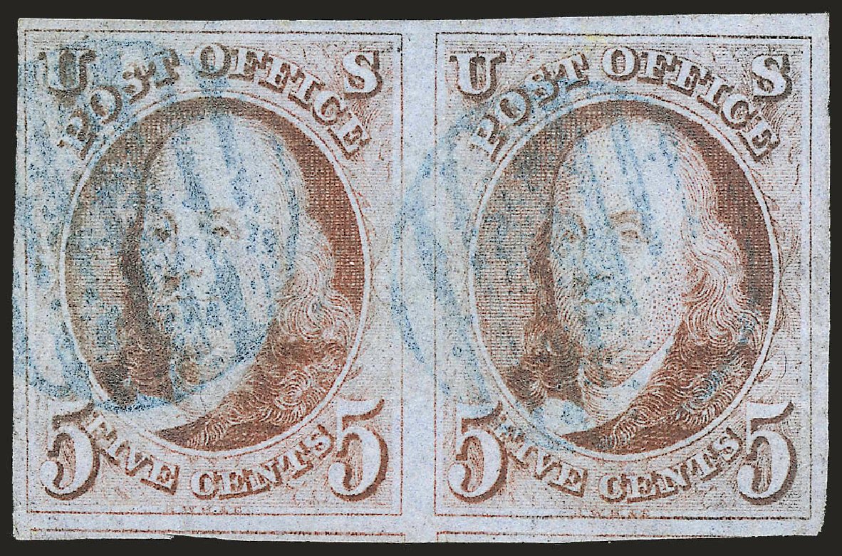 US Stamp Prices Scott Cat. 1: 1847 5c Franklin. Robert Siegel Auction Galleries, Jun 2010, Sale 992, Lot 2013