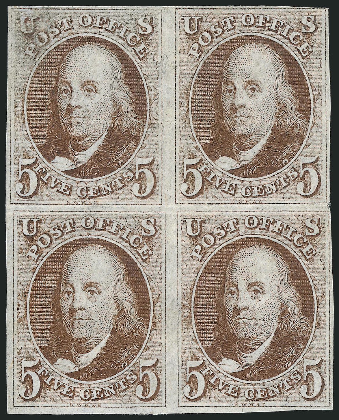 US Stamp Value Scott Cat. #1 - 1847 5c Franklin. Robert Siegel Auction Galleries, Sep 2010, Sale 993, Lot 143