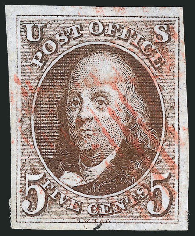 Value of US Stamp Scott Cat. 1: 5c 1847 Franklin. Robert Siegel Auction Galleries, Sep 2010, Sale 993, Lot 23